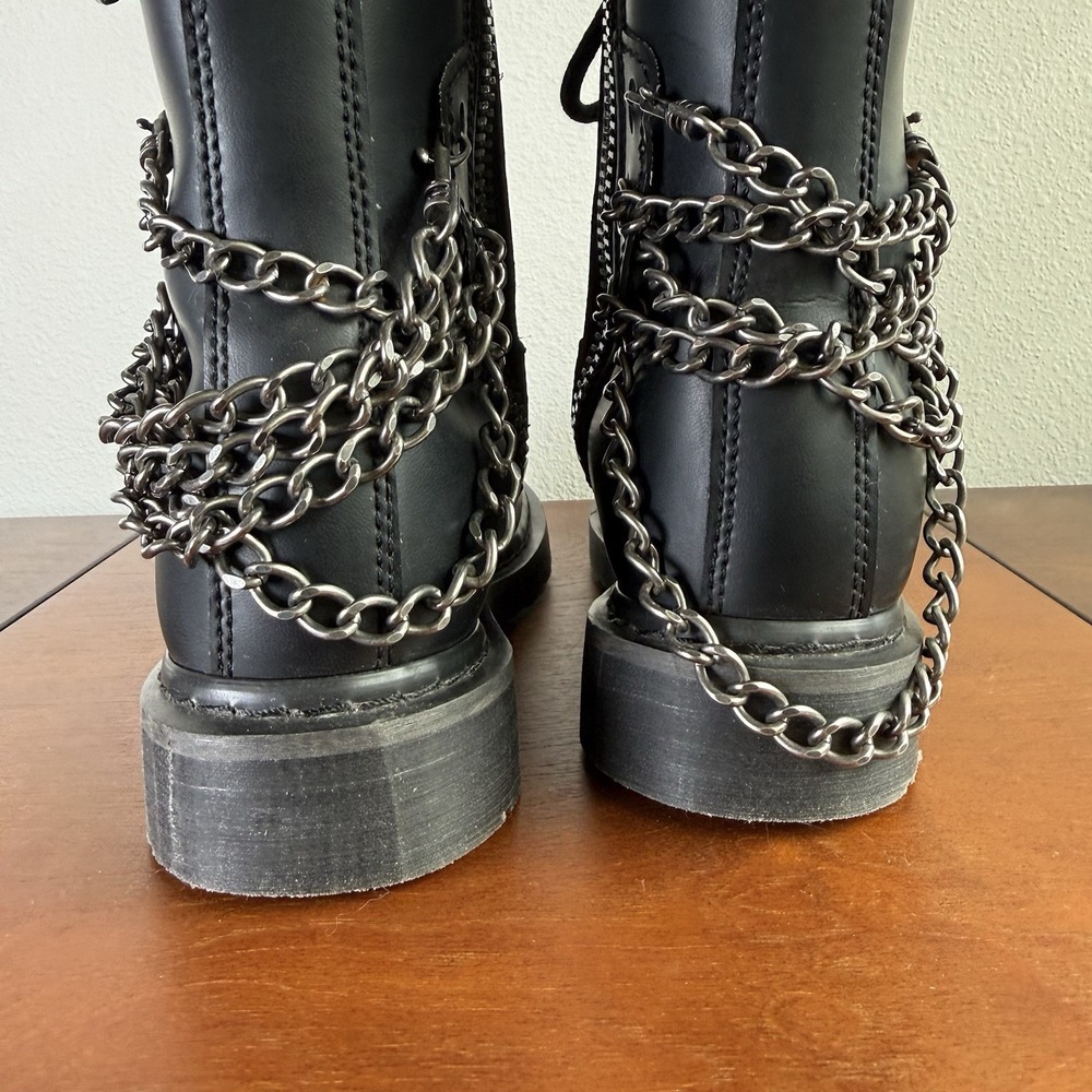 Demonia Bolt 250 Vegan Leather Boots Women 8 Black Chain Grunge Punk Rocker Goth - Picture 12 of 16